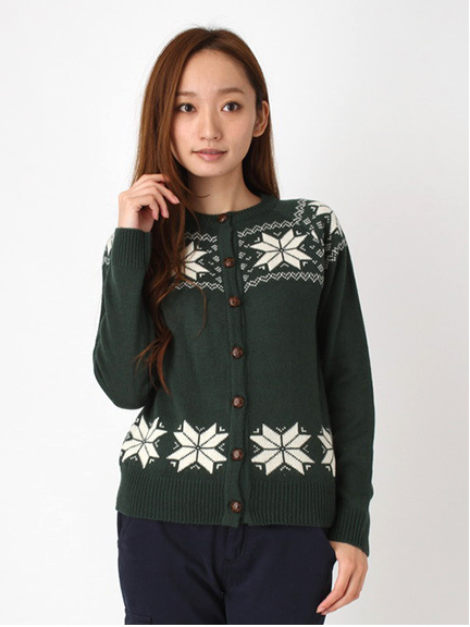 雪柄ジャガード 長袖カーディガン