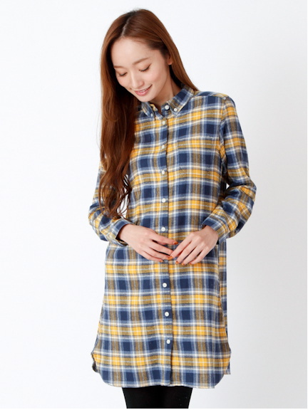ネルチェック 長袖シャツワンピース