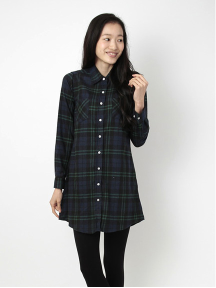 ・タータンチェック 長袖シャツワンピース