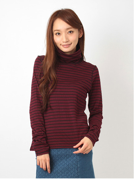 Wフェイスボーダー 長袖タートルネックプルオーバー