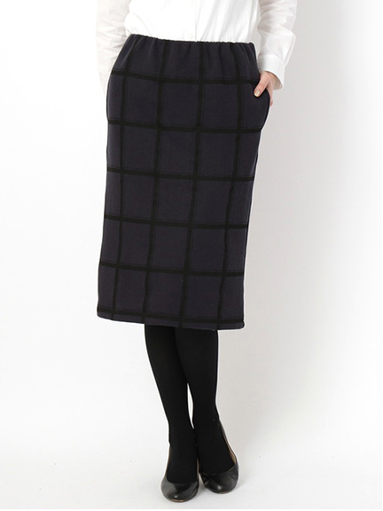 ・30/10裏毛チェックプリント ミモレ丈スカート