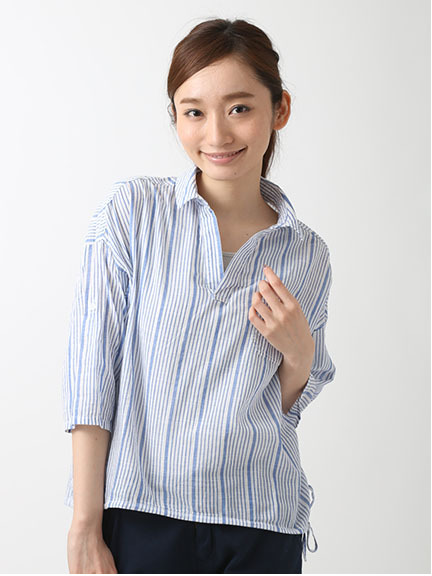 SEVENDAYS=SUNDAY 綿スラブ 長袖スキッパーシャツ