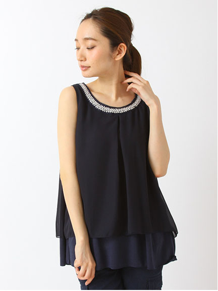 SEVENDAYS=SUNDAY ビジュ付ドッキング ノースリーブチュニック