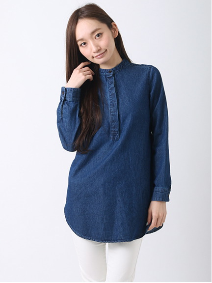 ・7.5ozデニム スタンドカラー長袖チュニック