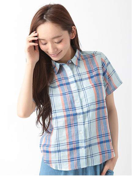 ラミーシャンブレーチェック 半袖レギュラーシャツ