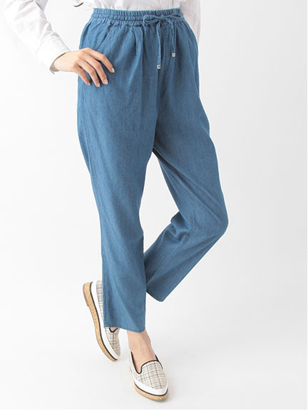 レーヨンデニム Wギャザーテーパードパンツ