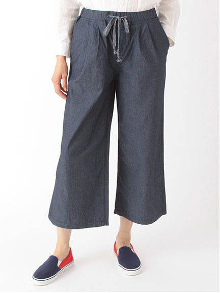 ダンガリー ウエストゴムガウチョパンツ