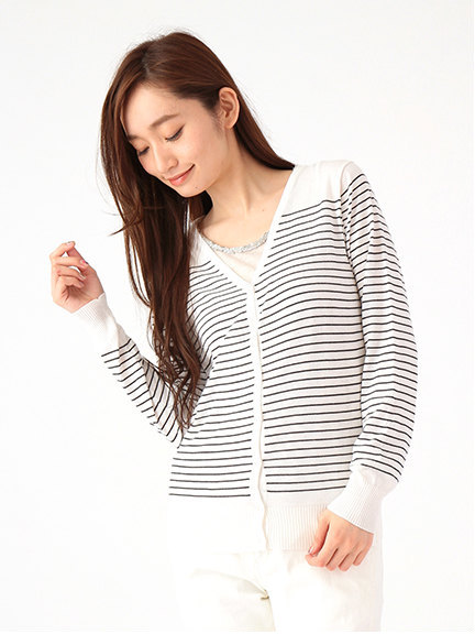 BクールファイバーVネックボーダーカーディガン