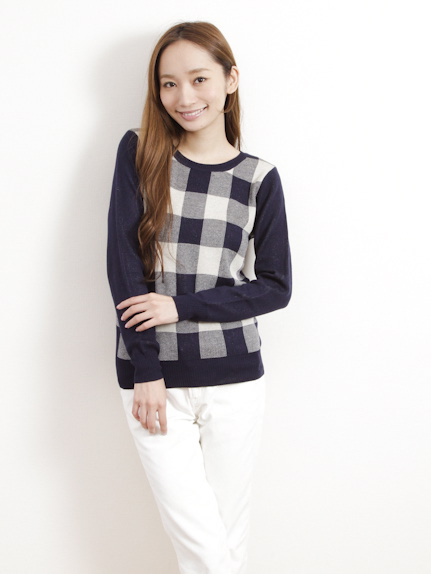 Nカラーブロック長袖ニットプルオーバー