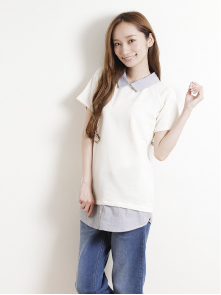 U襟取り外し裏毛5分袖チュニック