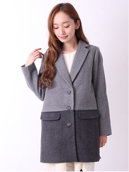 Nテーラードカラー配色コート