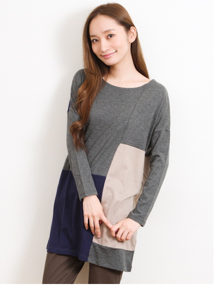 U3配色長袖カットチュニック
