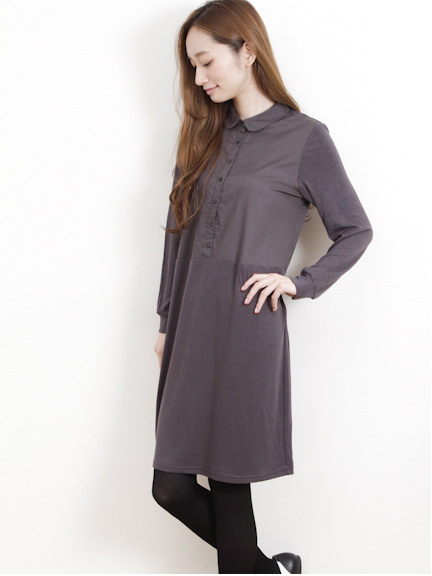 N切替シャツ長袖ワンピース