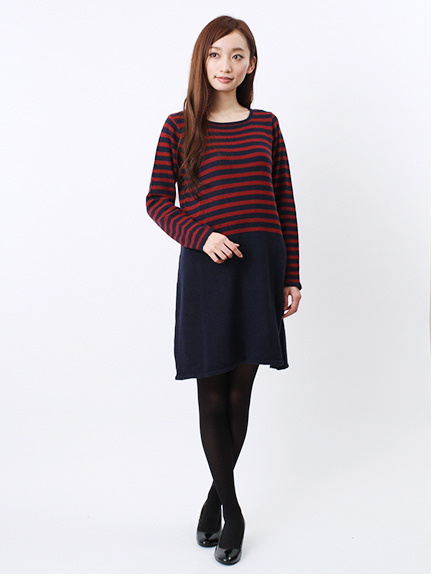 U ボーダーパネルニットワンピース