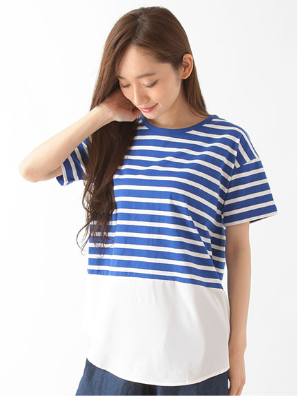 ・Uボーダー×布帛切替チュニック