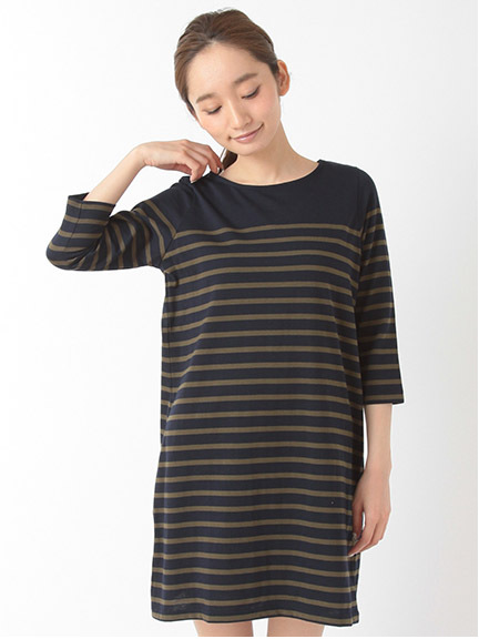 ・Bパネルボーダー7分袖ワンピース