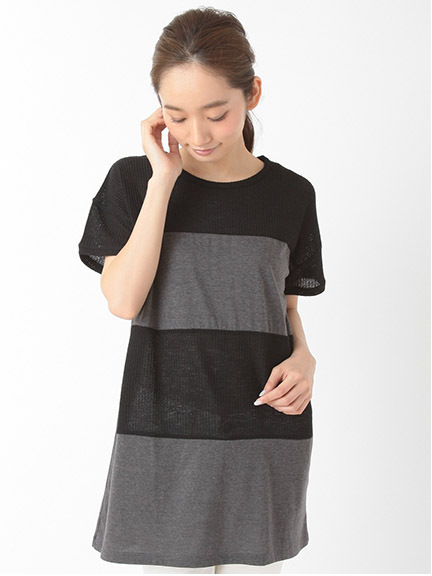 ・U切替ボーダーカットチュニック