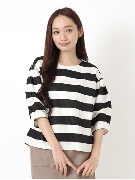 ボーダータックブラウス