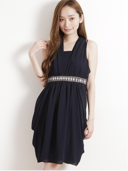 ウエストビジューミニドレス