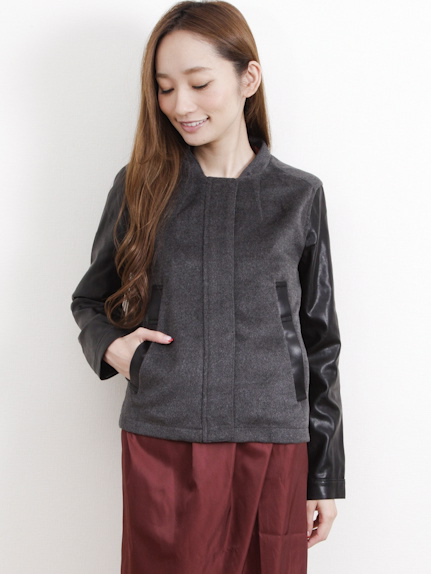 レザー切替スタジャン