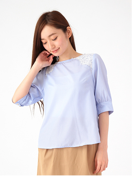 YECCA VECCA 肩レースストライプブラウス