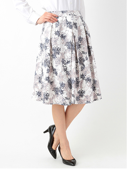 ・花柄ミモレフレアスカート