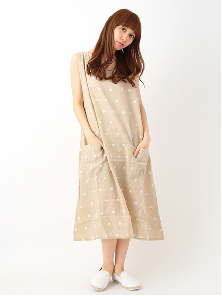 綿麻シャンブレードットワンピース 1101905-21-11-12