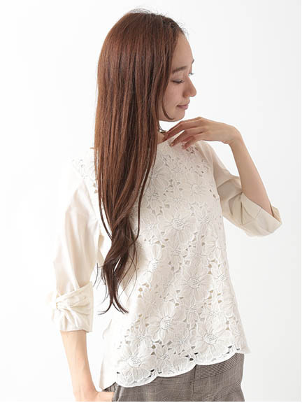 落下版レース×サテンブラウス 1702940-21-12-11