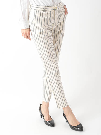 綿ストライプストレッチパンツ 1401318-21-12-11