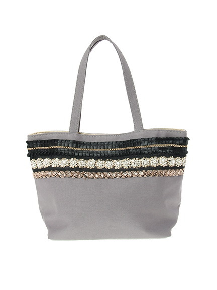 ビジューテープ付キャンバストートバッグ 1804646-21-12-13