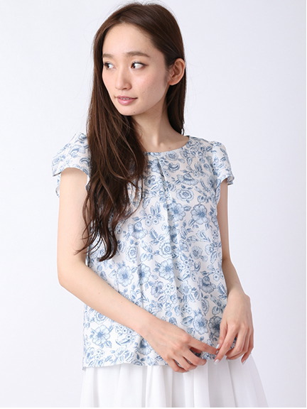 ローン単色花柄プリントブラウス 1703030-22-12-11