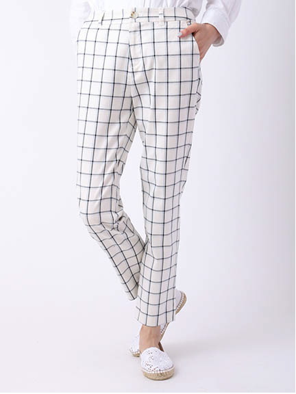 綿ストレッチチェックパンツ 1401495-22-12-11
