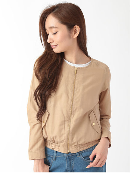 綿麻レーヨンツイルノーカラーブルゾン 1301105-22-18-11