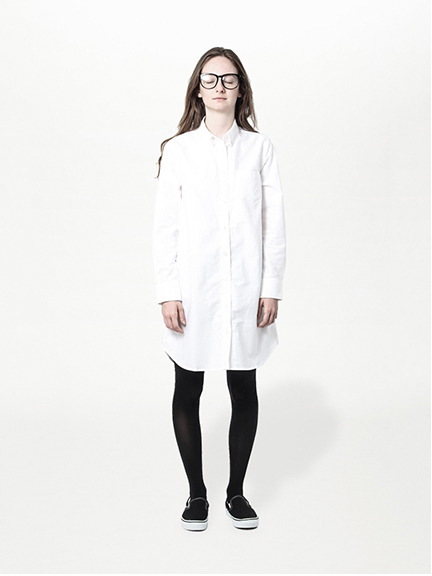 ボタンダウンオックス長袖シャツワンピース