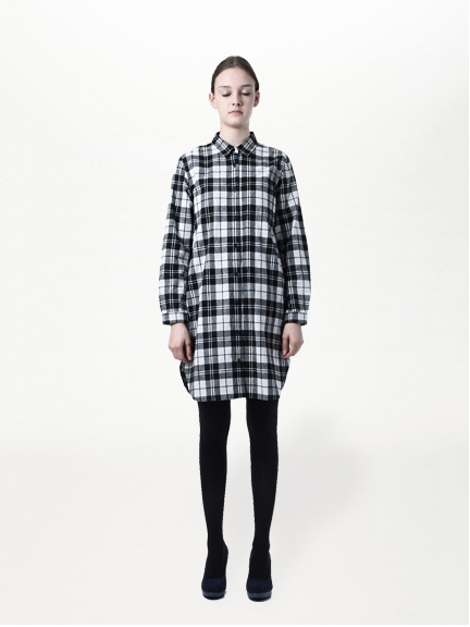 ビッグチェック柄長袖シャツワンピース